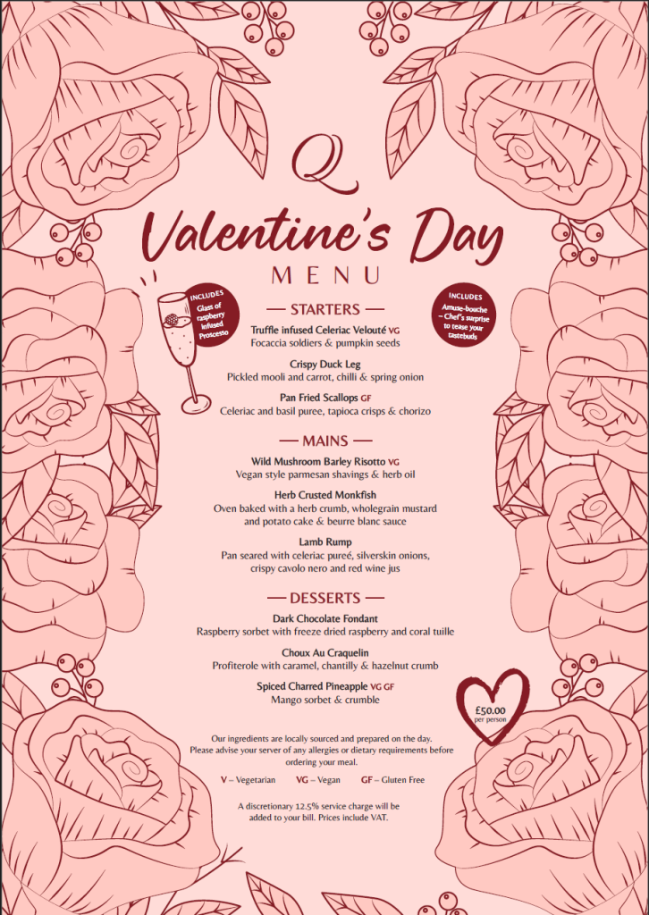Valentine's Day Menu at Quy Mill